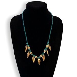 LANE BRYANT Gold Leaves on Green Rope Adjustable Station Necklace​
